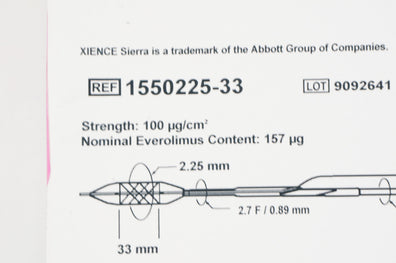 Abbott 1550225-33 Xience Sierra Coronary Stnt System 2.25mm x 33mm (x)